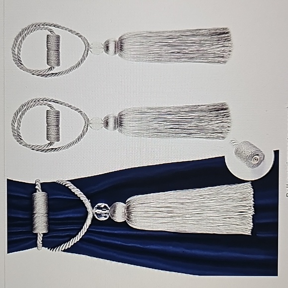 Bel Avenir Silver Magnetic Tassel Curtain Tiebacks Qty 4 Decorative Drape Ties - Picture 7 of 9